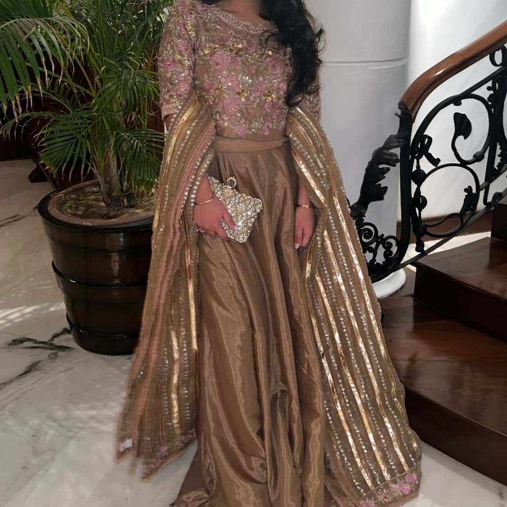 Beige and Pink Lengha Choli